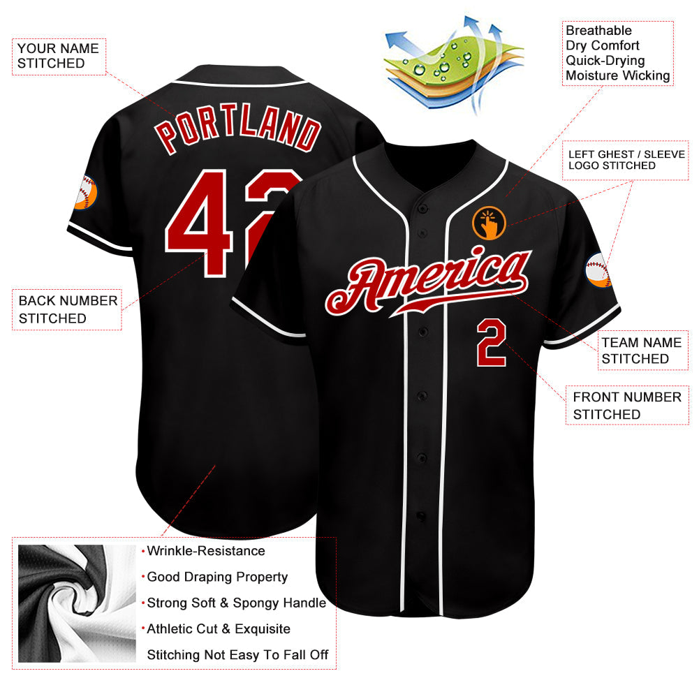 Custom Black Red-White Authentic Baseball Jersey - Sky-Custom
