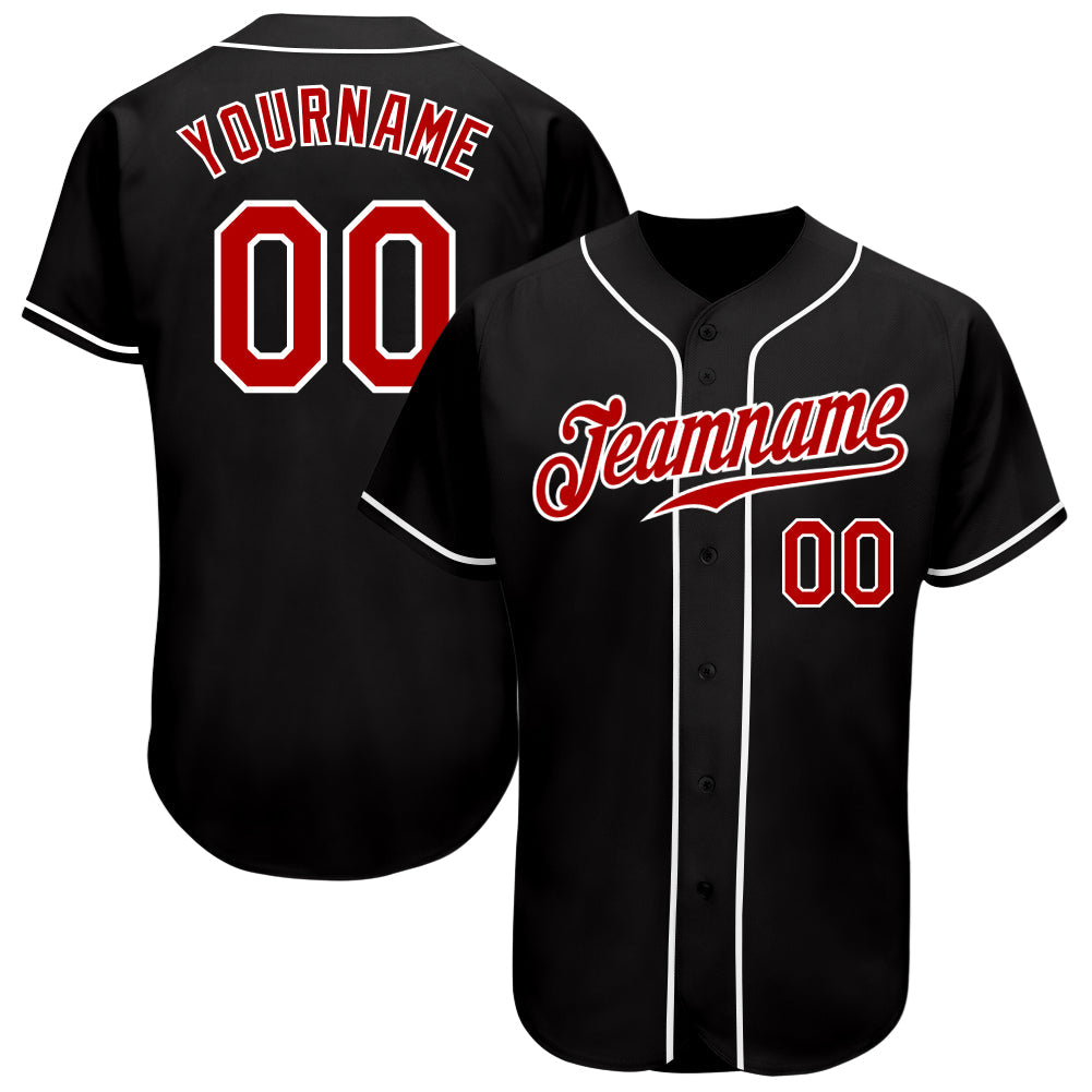 Custom Black Red-White Authentic Baseball Jersey - Sky-Custom