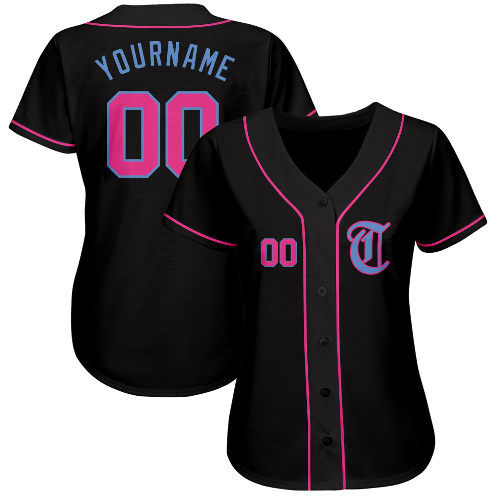 Custom Black Pink-Light Blue Authentic Baseball Jersey - Sky-Custom