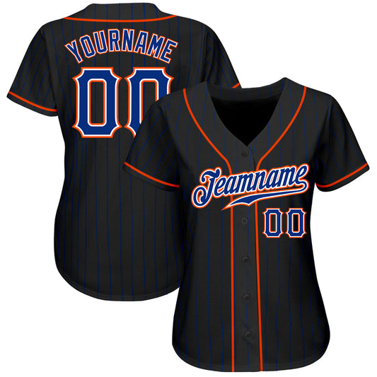 Custom Black Royal Pinstripe Royal-Orange Authentic Baseball Jersey - Sky-Custom