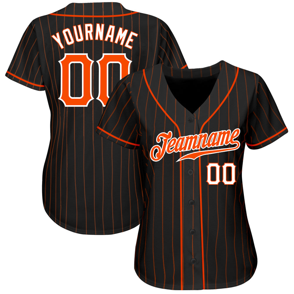 Custom Black Orange Pinstripe Orange-White Authentic Baseball Jersey - Sky-Custom