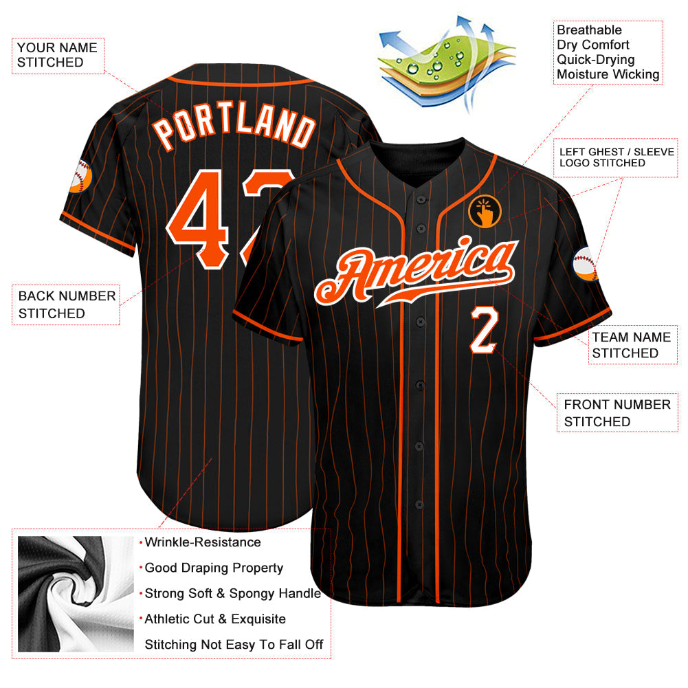Custom Black Orange Pinstripe Orange-White Authentic Baseball Jersey - Sky-Custom