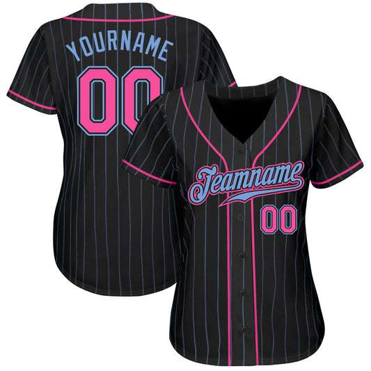 Custom Black Light Blue Pinstripe Pink-Light Blue Authentic Baseball Jersey - Sky-Custom