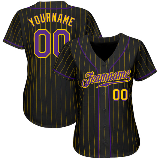 Custom Black Gold Pinstripe Purple-Gold Authentic Baseball Jersey - Sky-Custom