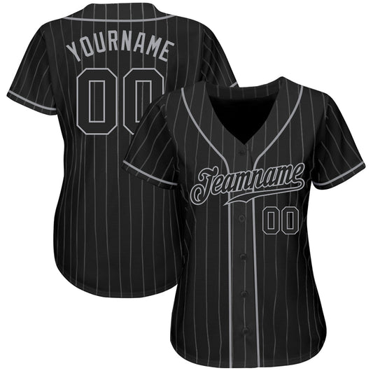 Custom Black Gray Pinstripe Black-Gray Authentic Baseball Jersey - Sky-Custom