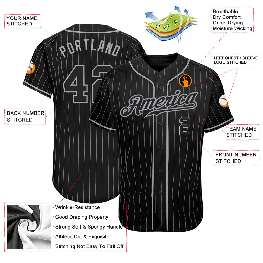 Custom Black Gray Pinstripe Black-Gray Authentic Baseball Jersey - Sky-Custom