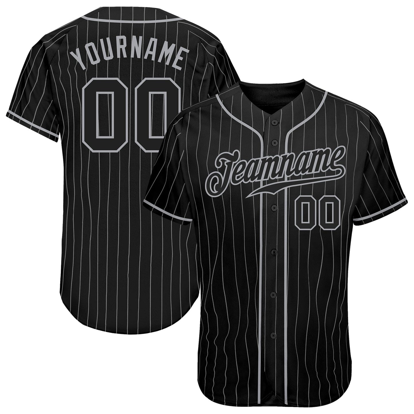 Custom Black Gray Pinstripe Black-Gray Authentic Baseball Jersey - Sky-Custom