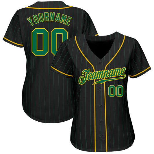 Custom Black Kelly Green Pinstripe Kelly Green-Gold Authentic Baseball Jersey - Sky-Custom