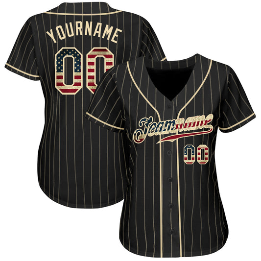 Custom Black Cream Pinstripe Vintage USA Flag-Cream Authentic Baseball Jersey - Sky-Custom
