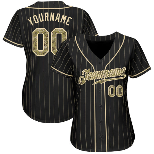 Custom Black Cream Pinstripe Camo-Cream Authentic Baseball Jersey - Sky-Custom