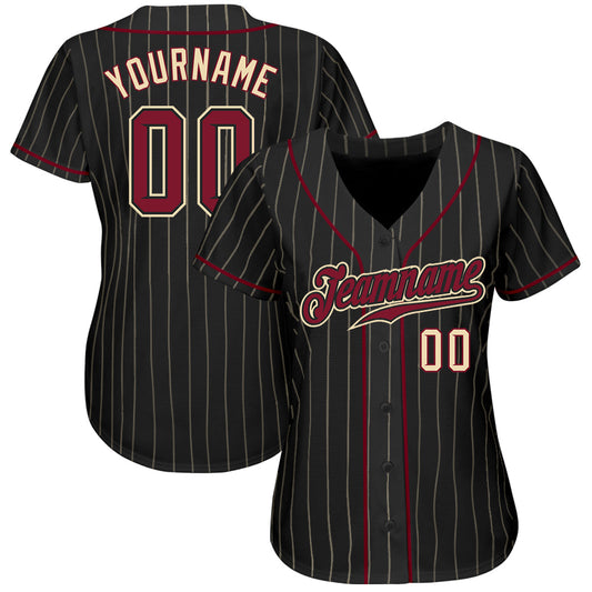 Custom Black Cream Pinstripe Crimson-Cream Authentic Baseball Jersey - Sky-Custom