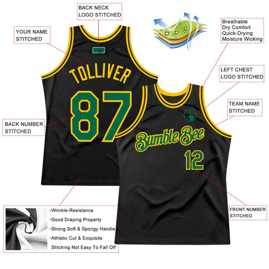 Custom Black Kelly Green-Gold Authentic Throwback Basketball Jersey - Sky-Custom