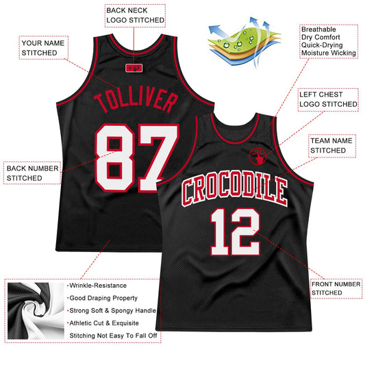 Custom Black White-Red Authentic Throwback Basketball Jersey - Sky-Custom