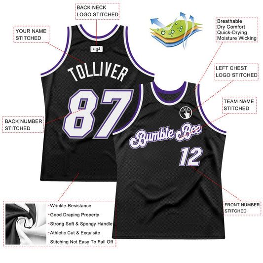 Custom Black White-Purple Authentic Throwback Basketball Jersey - Sky-Custom