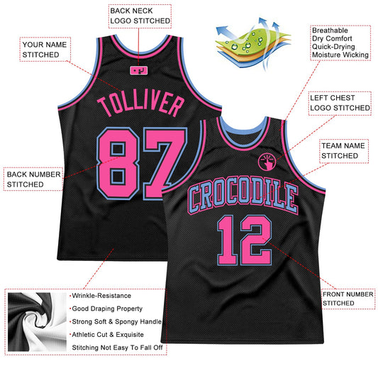 Custom Black Light Blue-Pink Authentic Throwback Basketball Jersey - Sky-Custom