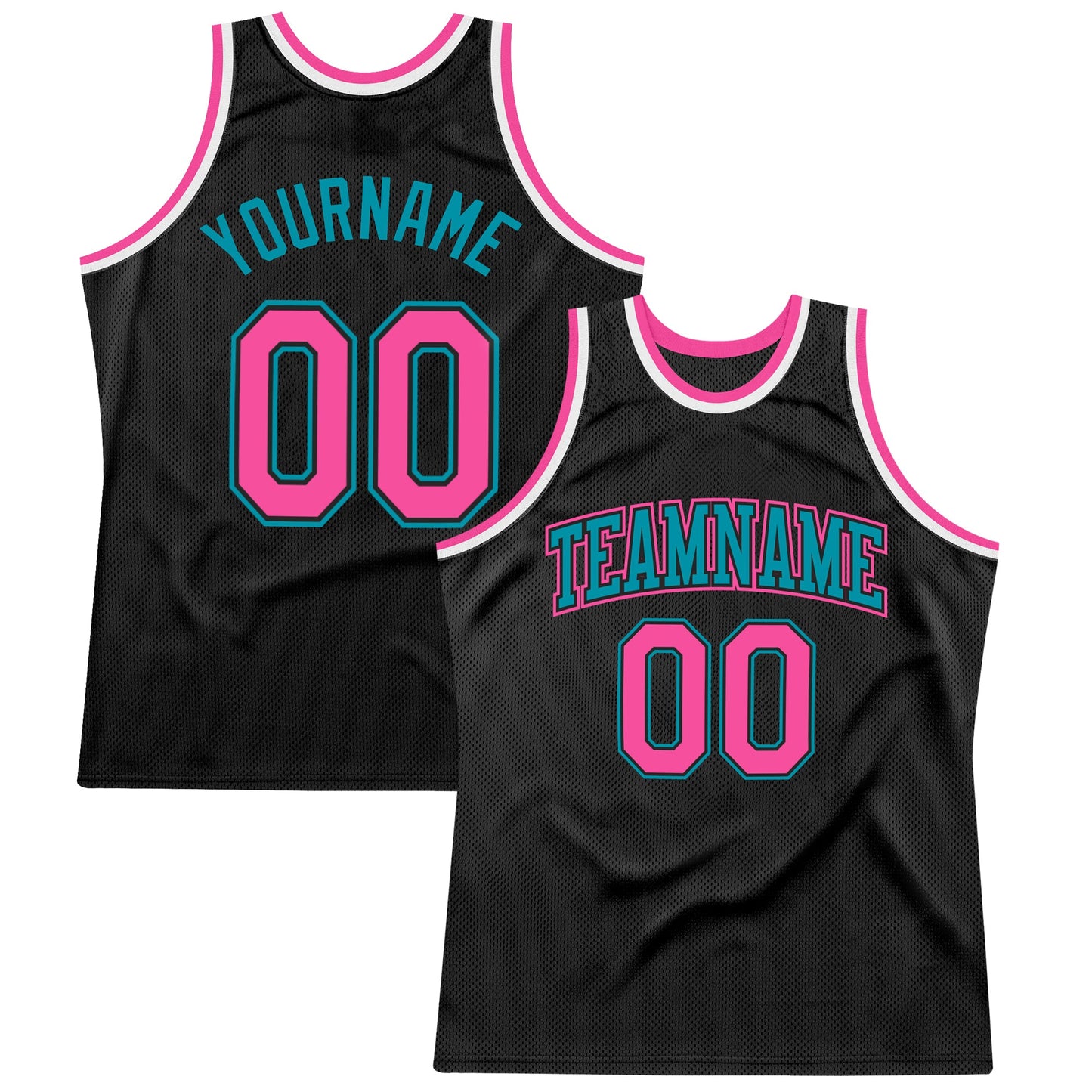 Custom Black Pink-Teal Authentic Throwback Basketball Jersey - Sky-Custom
