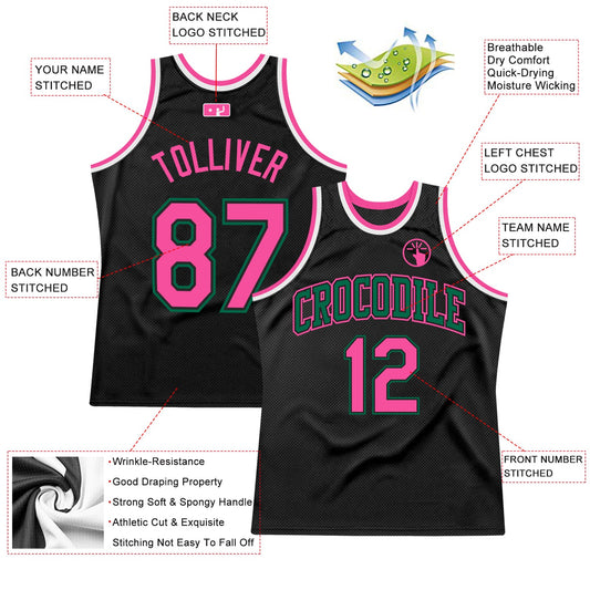 Custom Black Pink-Kelly Green Authentic Throwback Basketball Jersey - Sky-Custom