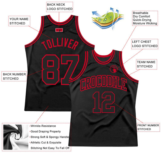 Custom Black Black-Red Authentic Throwback Basketball Jersey - Sky-Custom