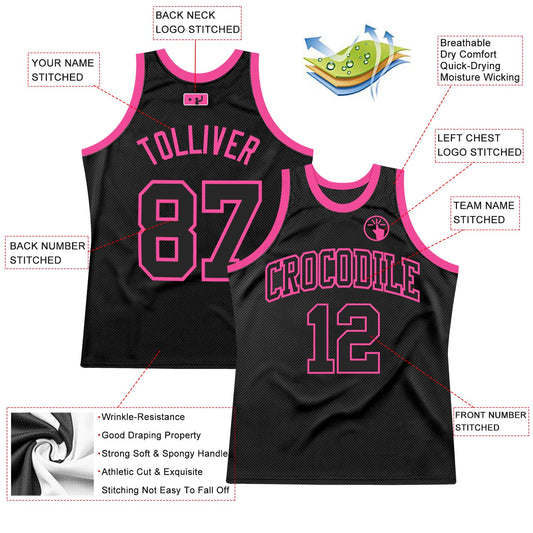 Custom Black Black-Pink Authentic Throwback Basketball Jersey - Sky-Custom