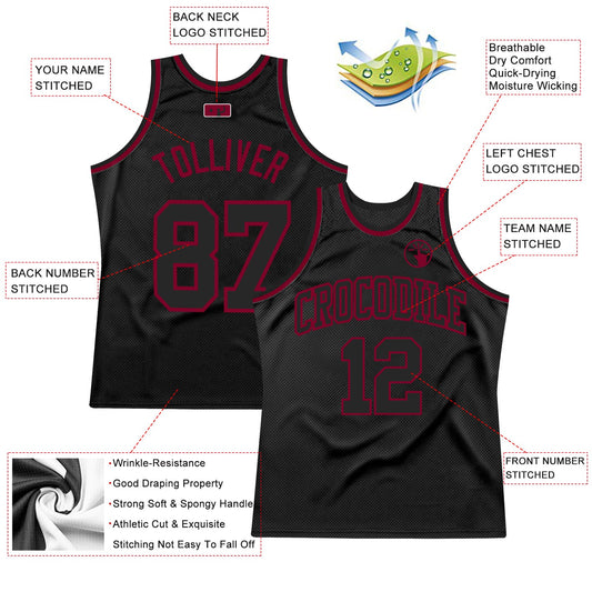 Custom Black Black-Maroon Authentic Throwback Basketball Jersey - Sky-Custom