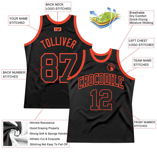 Custom Black Black-Orange Authentic Throwback Basketball Jersey - Sky-Custom