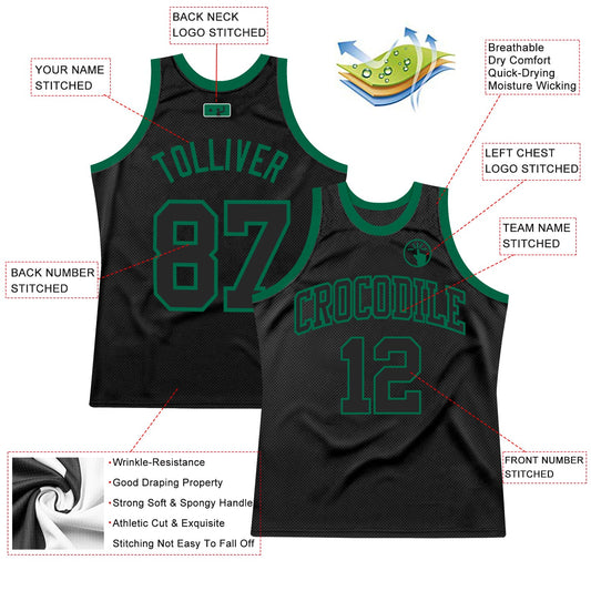 Custom Black Black-Kelly Green Authentic Throwback Basketball Jersey - Sky-Custom