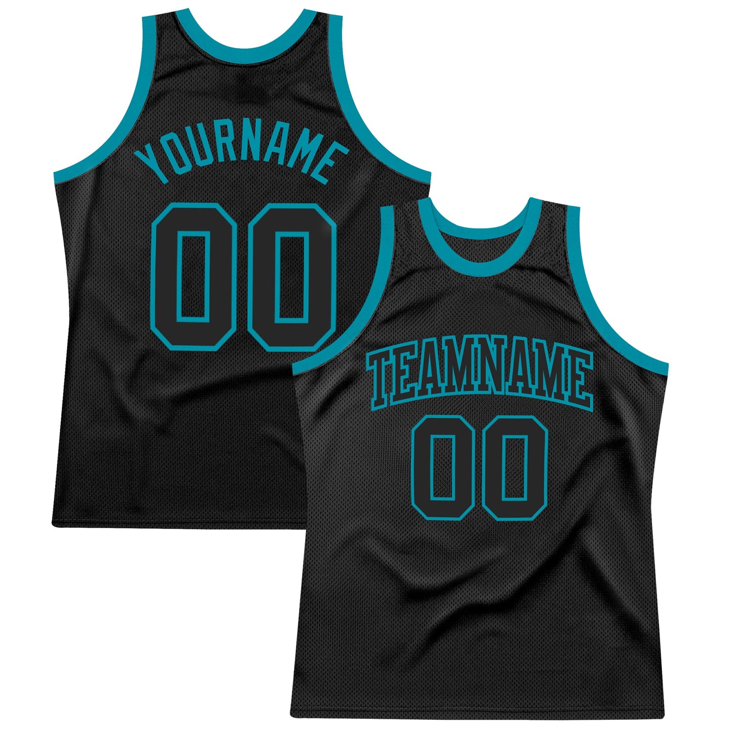 Custom Black Black-Teal Authentic Throwback Basketball Jersey - Sky-Custom