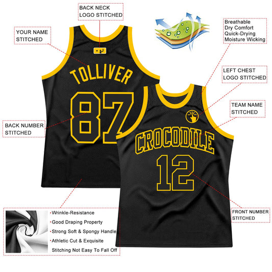 Custom Black Black-Gold Authentic Throwback Basketball Jersey - Sky-Custom