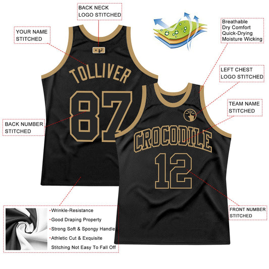 Custom Black Black-Old Gold Authentic Throwback Basketball Jersey - Sky-Custom