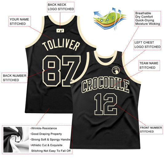 Custom Black Black-Cream Authentic Throwback Basketball Jersey - Sky-Custom