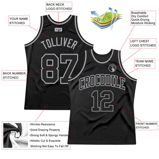 Custom Black Black-Gray Authentic Throwback Basketball Jersey - Sky-Custom