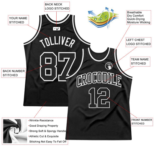 Custom Black Black-White Authentic Throwback Basketball Jersey - Sky-Custom