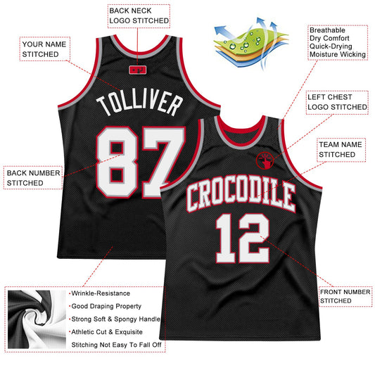 Custom Black White-Red Authentic Throwback Basketball Jersey - Sky-Custom