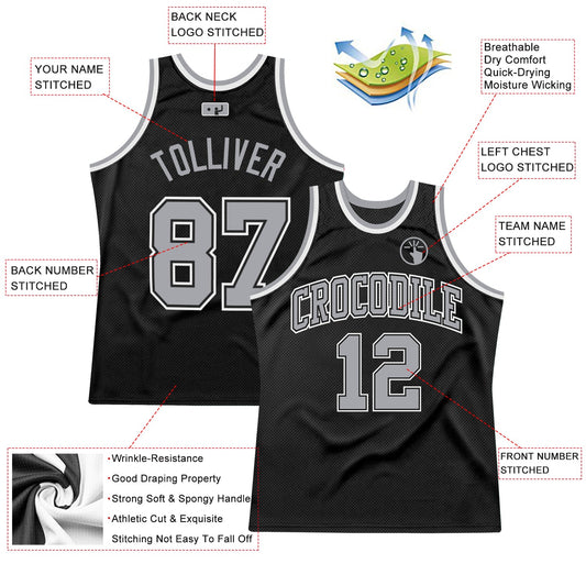 Custom Black Gray-White Authentic Throwback Basketball Jersey - Sky-Custom