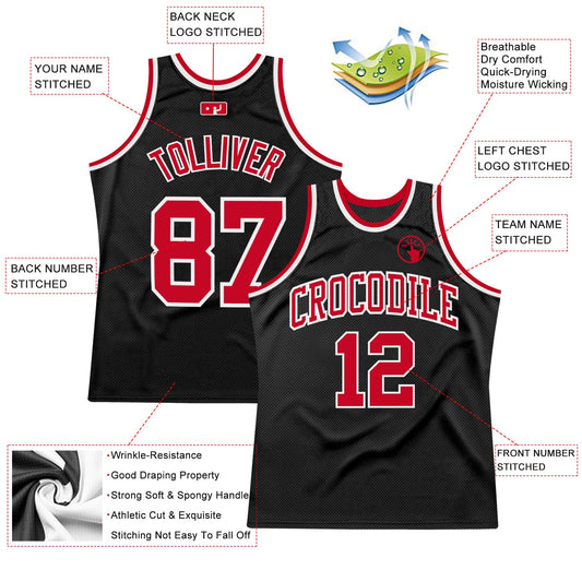 Custom Black Red-White Authentic Throwback Basketball Jersey - Sky-Custom