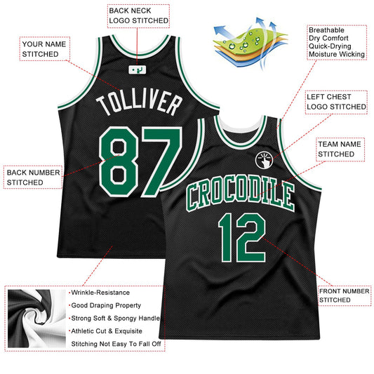 Custom Black Kelly Green-White Authentic Throwback Basketball Jersey - Sky-Custom