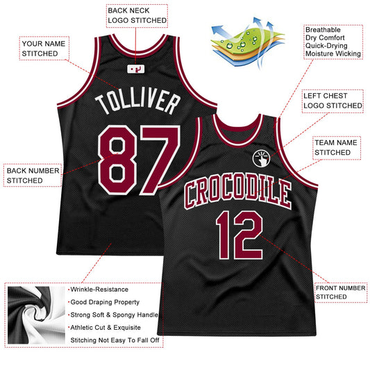 Custom Black Maroon-White Authentic Throwback Basketball Jersey - Sky-Custom