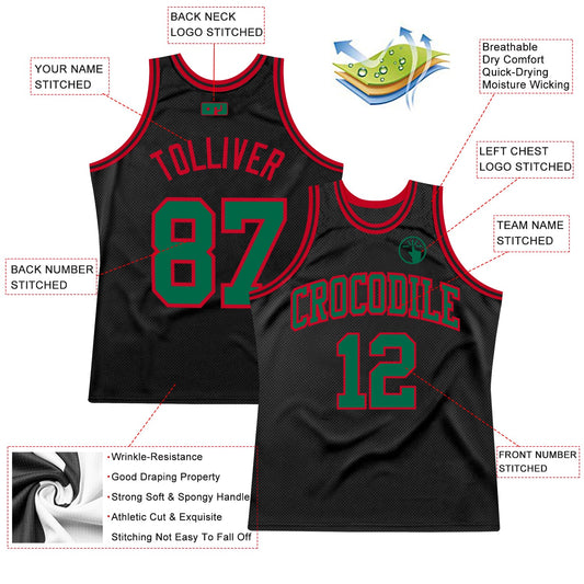 Custom Black Kelly Green-Red Authentic Throwback Basketball Jersey - Sky-Custom