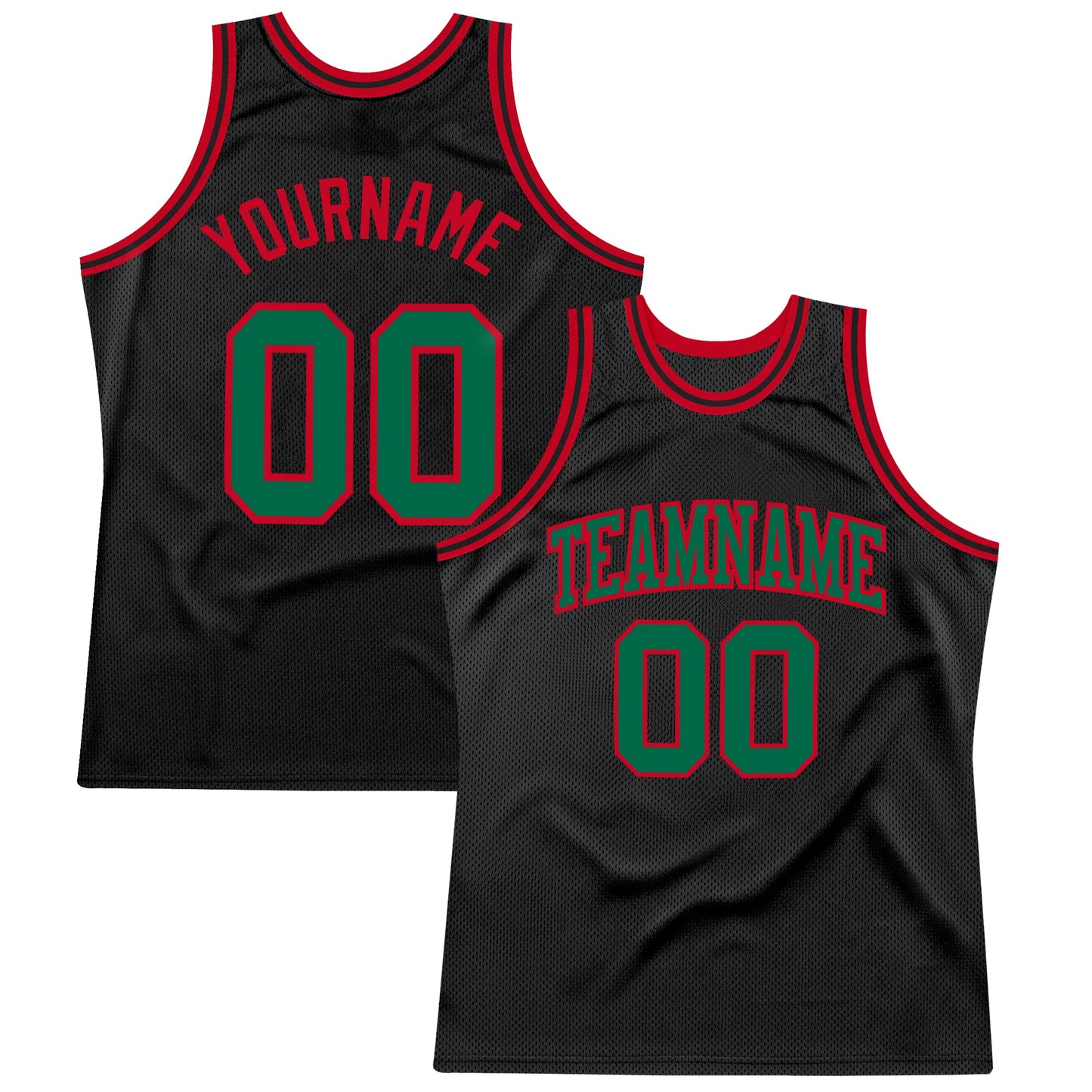 Custom Black Kelly Green-Red Authentic Throwback Basketball Jersey - Sky-Custom