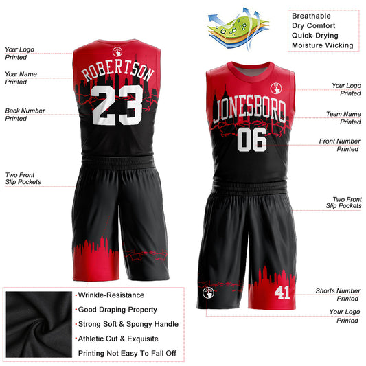 Custom Black White-Red Round Neck Sublimation Basketball Suit Jersey - Sky-Custom