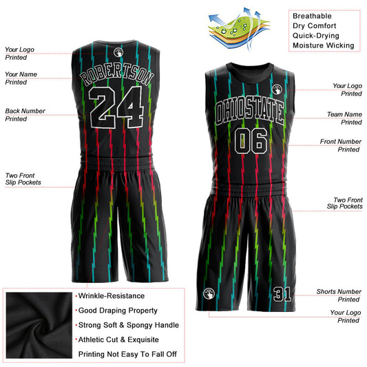 Custom Black Black-Red Round Neck Sublimation Basketball Suit Jersey - Sky-Custom