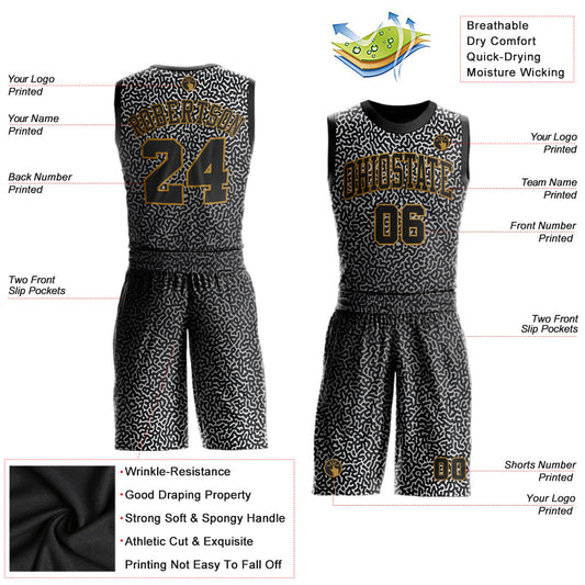Custom Black Black-Old Gold Round Neck Sublimation Basketball Suit Jersey - Sky-Custom