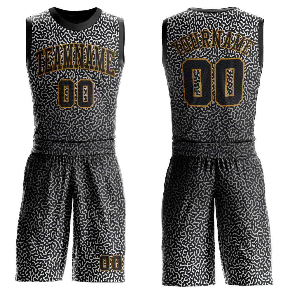 Custom Black Black-Old Gold Round Neck Sublimation Basketball Suit Jersey - Sky-Custom