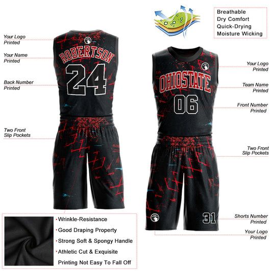 Custom Black Black-Red Round Neck Sublimation Basketball Suit Jersey - Sky-Custom