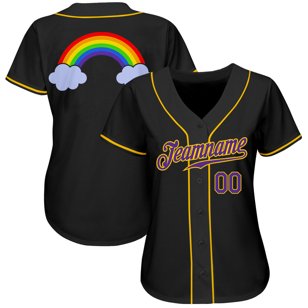 Custom Black Purple-Gold Rainbow For Pride LGBT Authentic Baseball Jersey - Sky-Custom