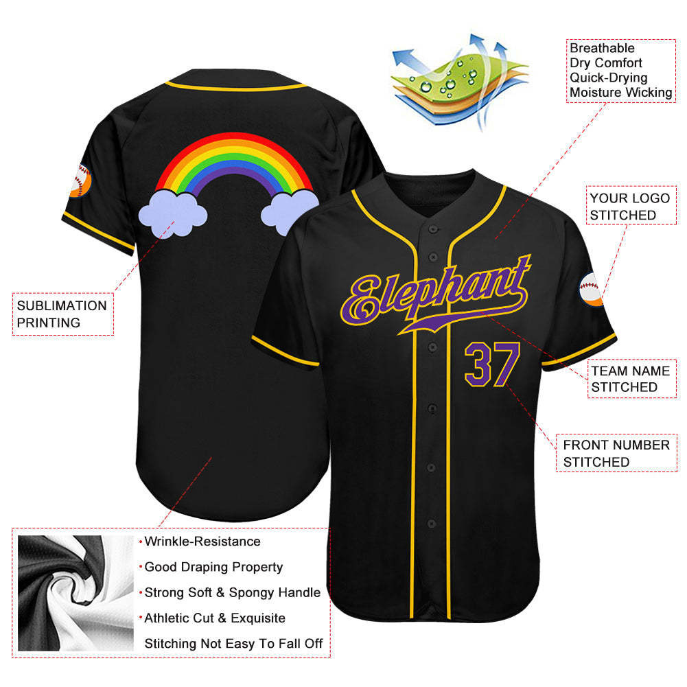 Custom Black Purple-Gold Rainbow For Pride LGBT Authentic Baseball Jersey - Sky-Custom