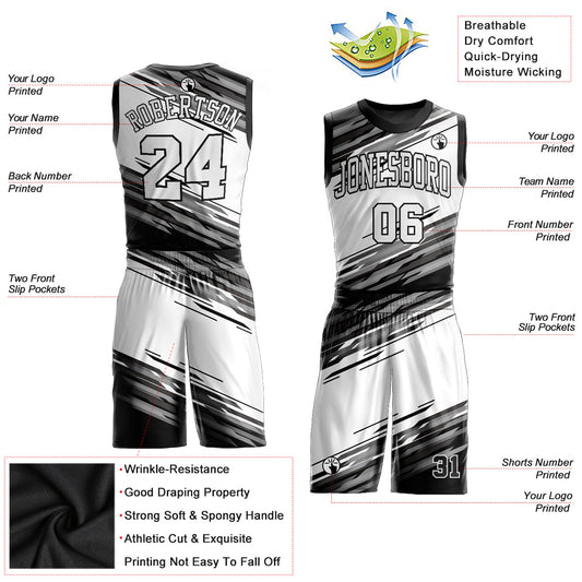 Custom Black White-Gray Round Neck Sublimation Basketball Suit Jersey - Sky-Custom