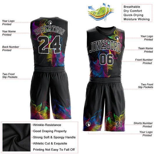 Custom Black Black-White Round Neck Sublimation Basketball Suit Jersey - Sky-Custom