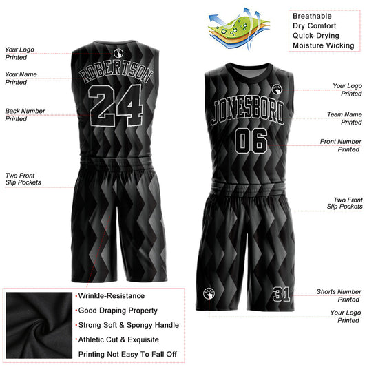 Custom Black Black-Gray Round Neck Sublimation Basketball Suit Jersey - Sky-Custom