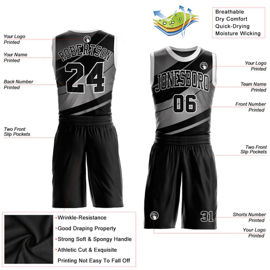 Custom Black Black-Gray Round Neck Sublimation Basketball Suit Jersey - Sky-Custom